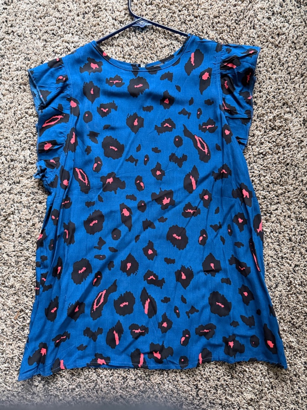 NWOT SHEIN Blue Leopard Print Ruffle Sleeve Blouse